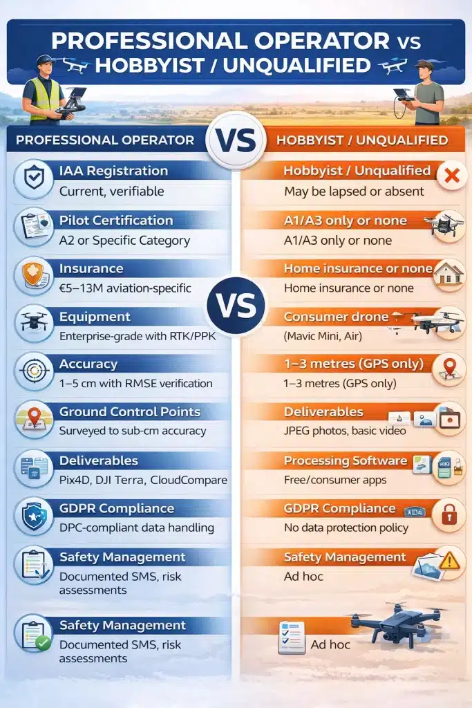 15 Questions to Ask Before Hiring a Drone Operator in Ireland 4 Professional drone operator vs hobbyists