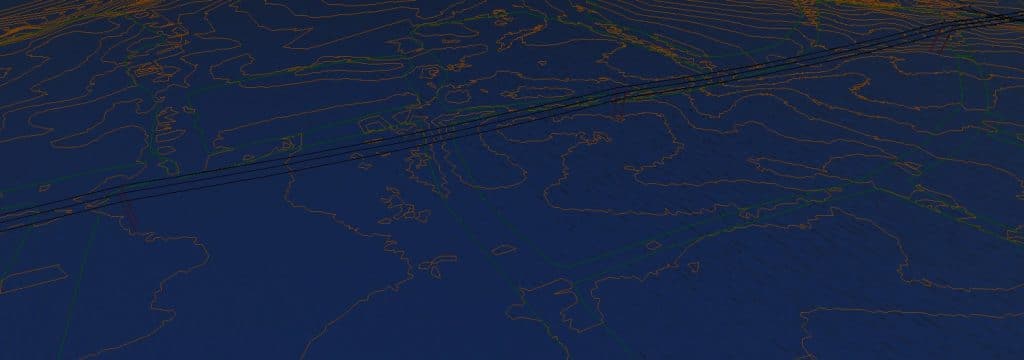 Combining Drone LiDAR and Photogrammetry Case Study 3 CAD extraction from drone LiDAR data showing power line positions, heights, and clearance measurements for engineering assessment