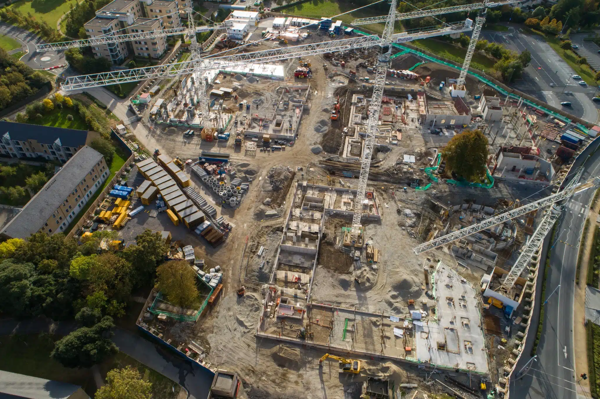 Aerial drone survey construction site cranes Ireland